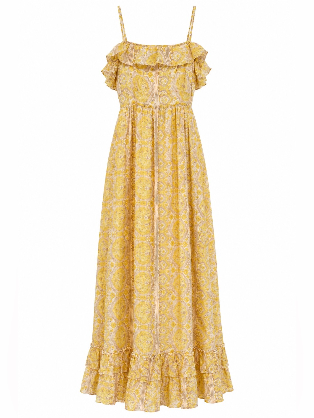 Juicy Couture Yellow Gold Paisley Silk Maxi Dress Size 6